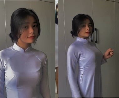 หลงใหลเกี่ยวกับ Ao Dai หญิงในท้องฟ้าแห่งความรัก